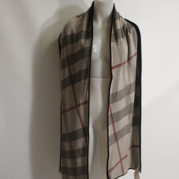 Womens Burberry Black Beige Black Red Cashmere Nova Check Print Scarf - Picture 1 of 15